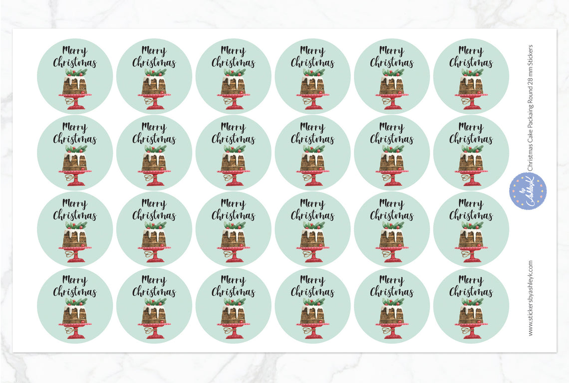 Christmas Cake Packaging Round Stickers - 28 mm Diameter