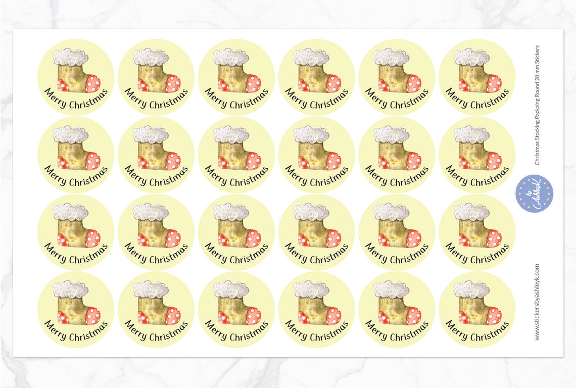 Christmas Stocking Packaging Round Stickers - 28 mm Diameter