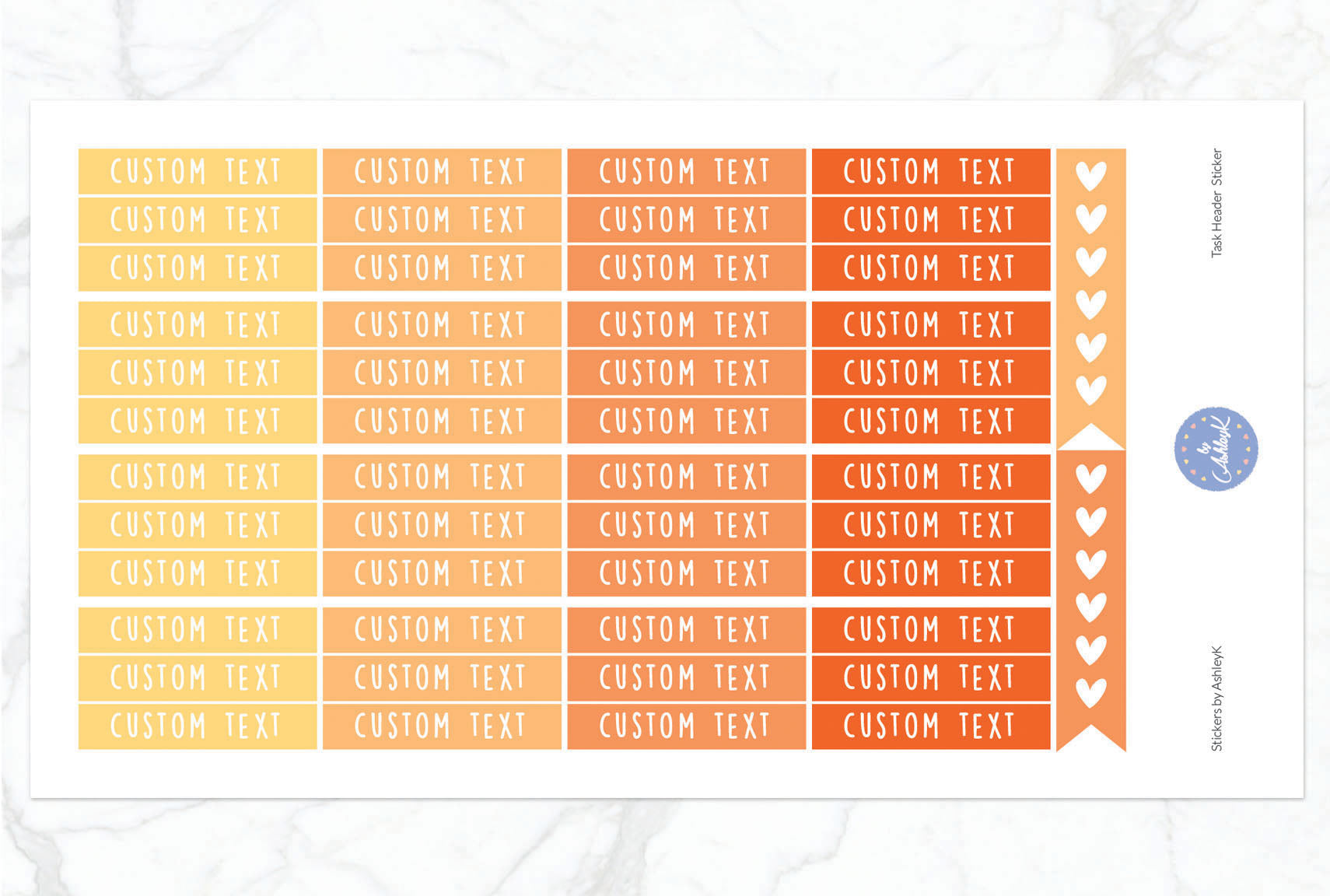 Custom Header Planner Stickers - Orange