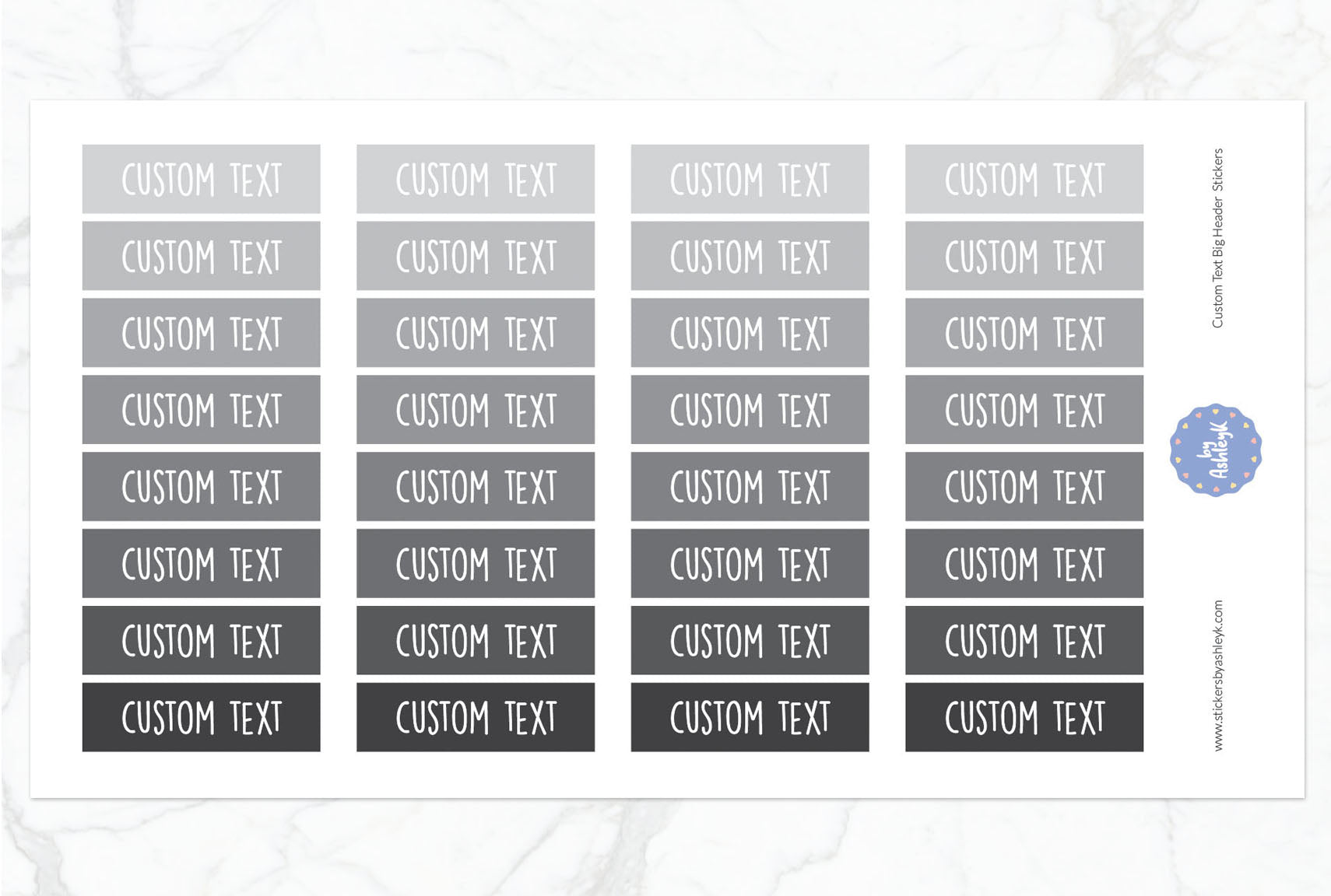 Custom Text Big Header Planner Stickers - Monochrome
