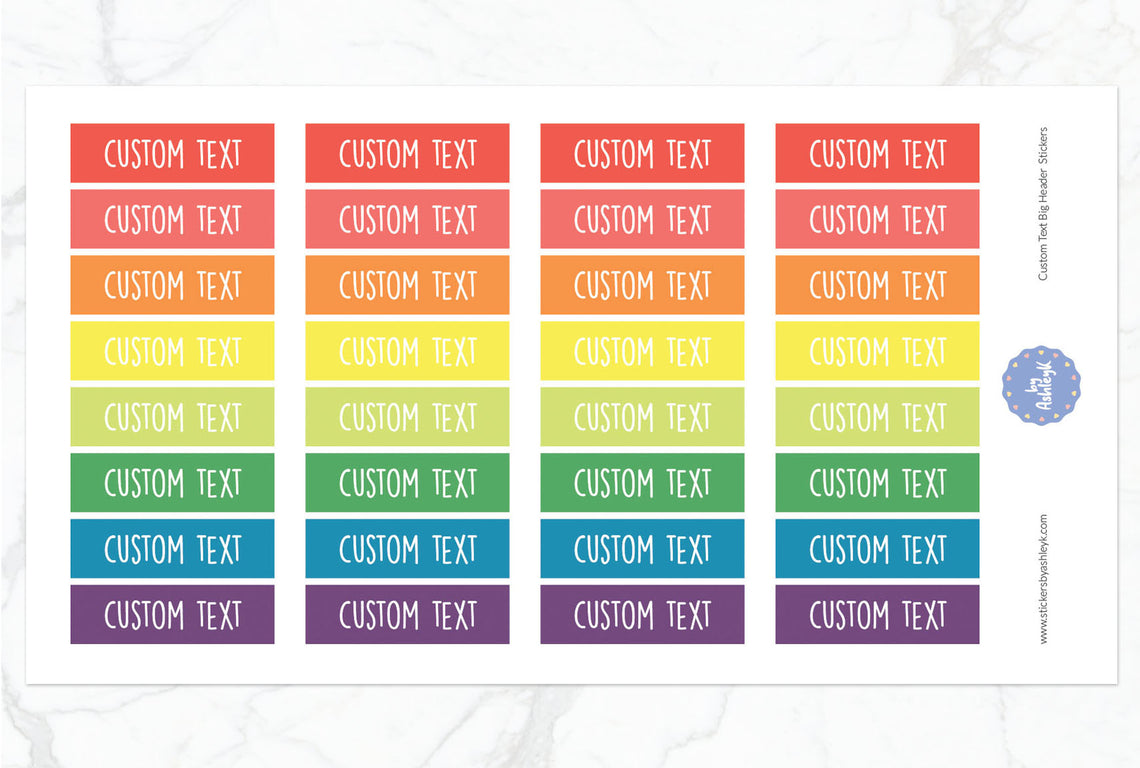 Custom Text Big Header Planner Stickers - Pastel Rainbow
