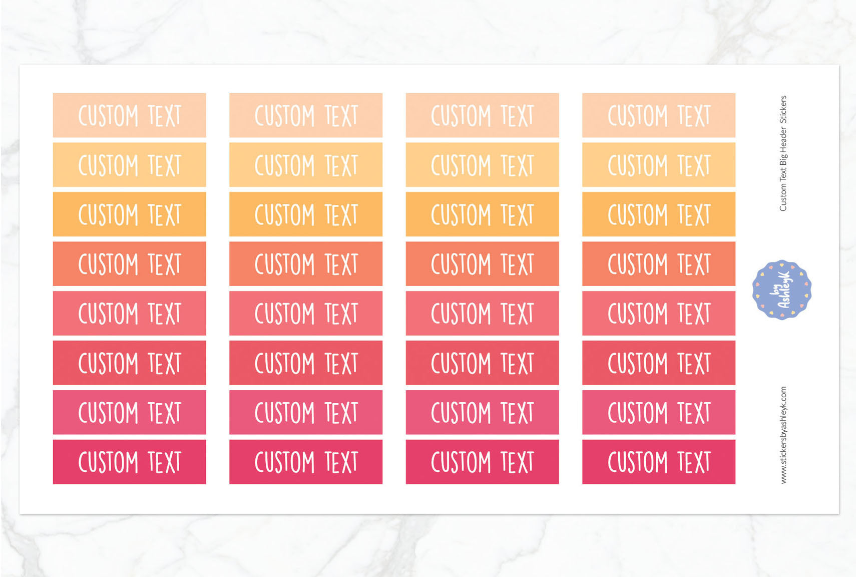 Custom Text Big Header Planner Stickers - Peach