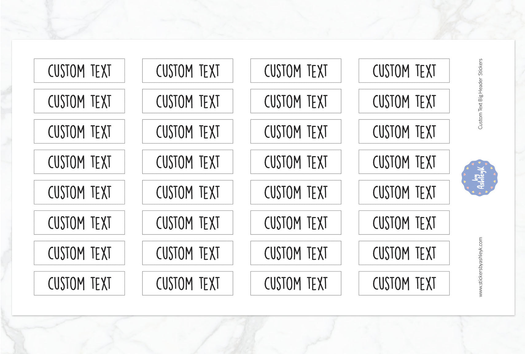Custom Text Big Header Planner Stickers - White