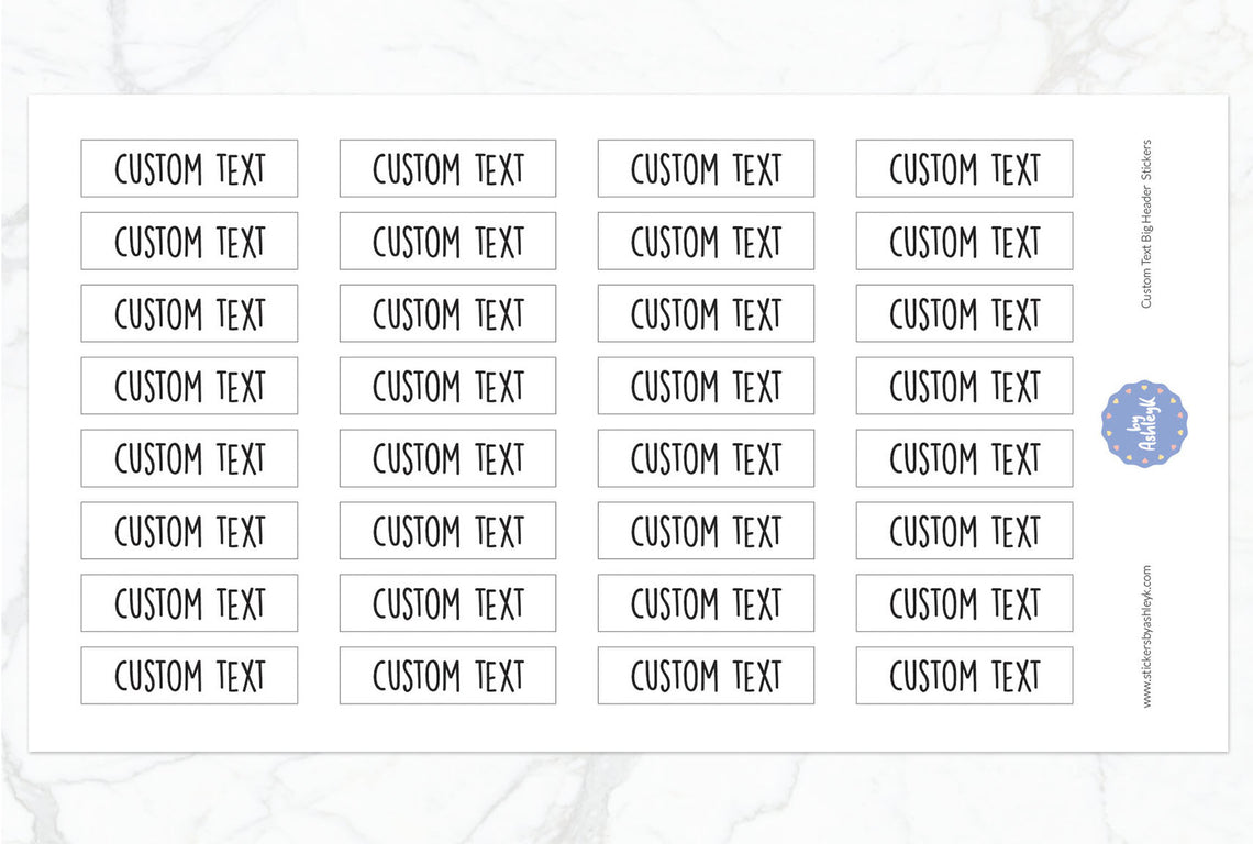 Custom Text Big Header Planner Stickers - White