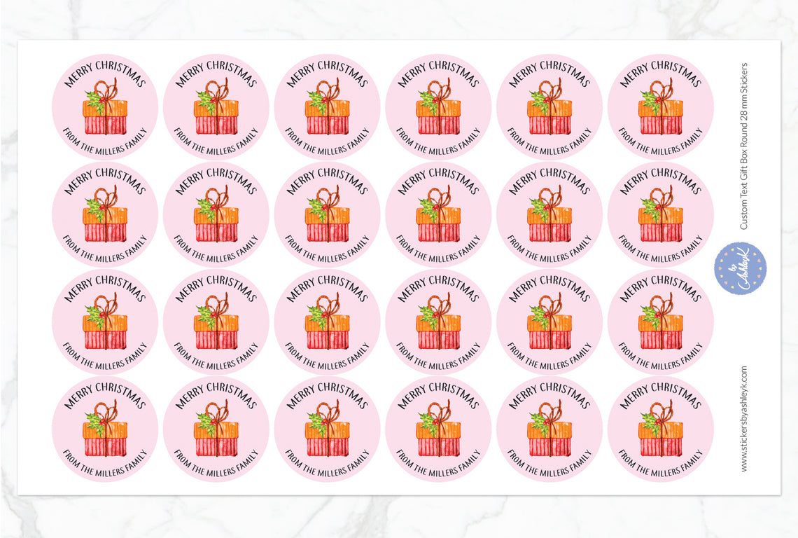 Custom Text Gift Box Packaging Round Stickers - 28 mm Diameter