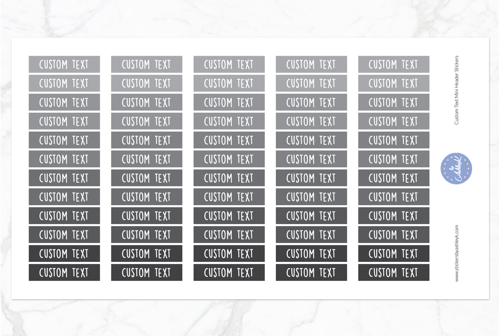 Custom Text Mini Header Stickers - Monochrome