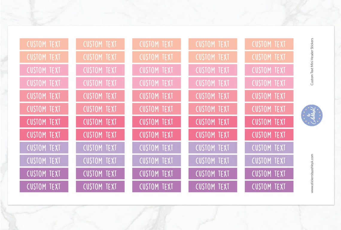 Custom Text Mini Header Stickers - Raspberry