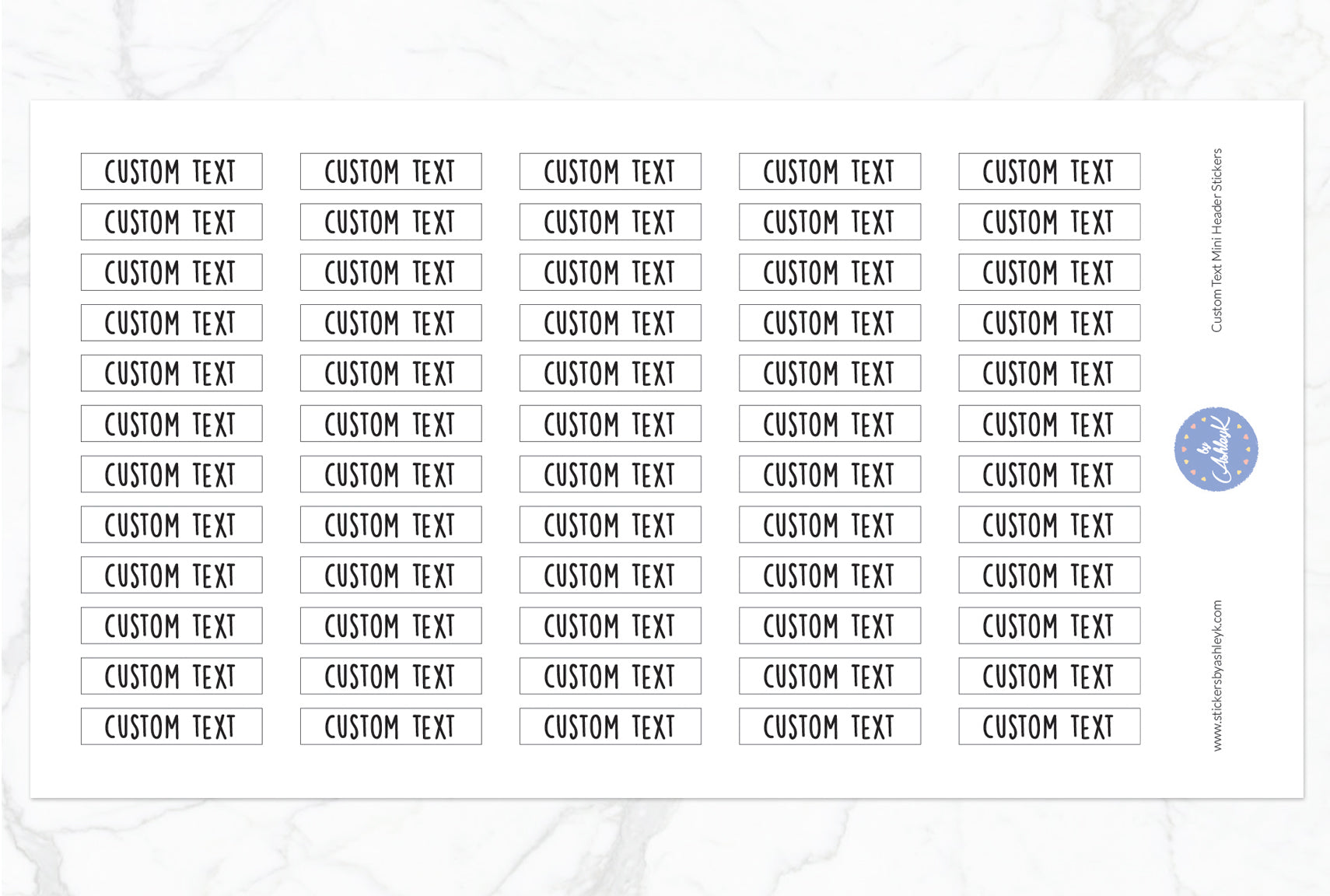Custom Text Mini Header Stickers - White