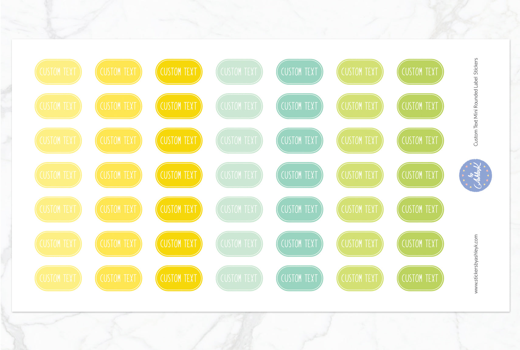 Custom Text Mini Rounded Label Planner Stickers - Lemon&Lime
