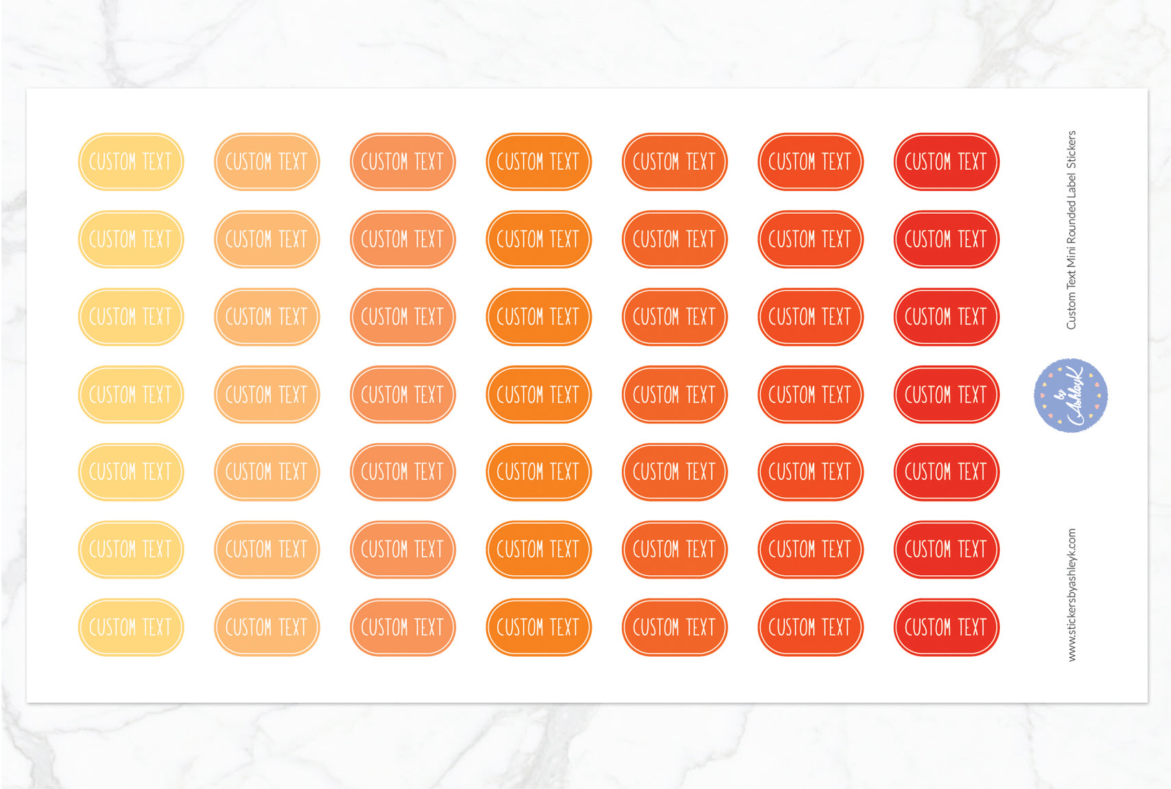 Custom Text Mini Rounded Label Planner Stickers - Orange