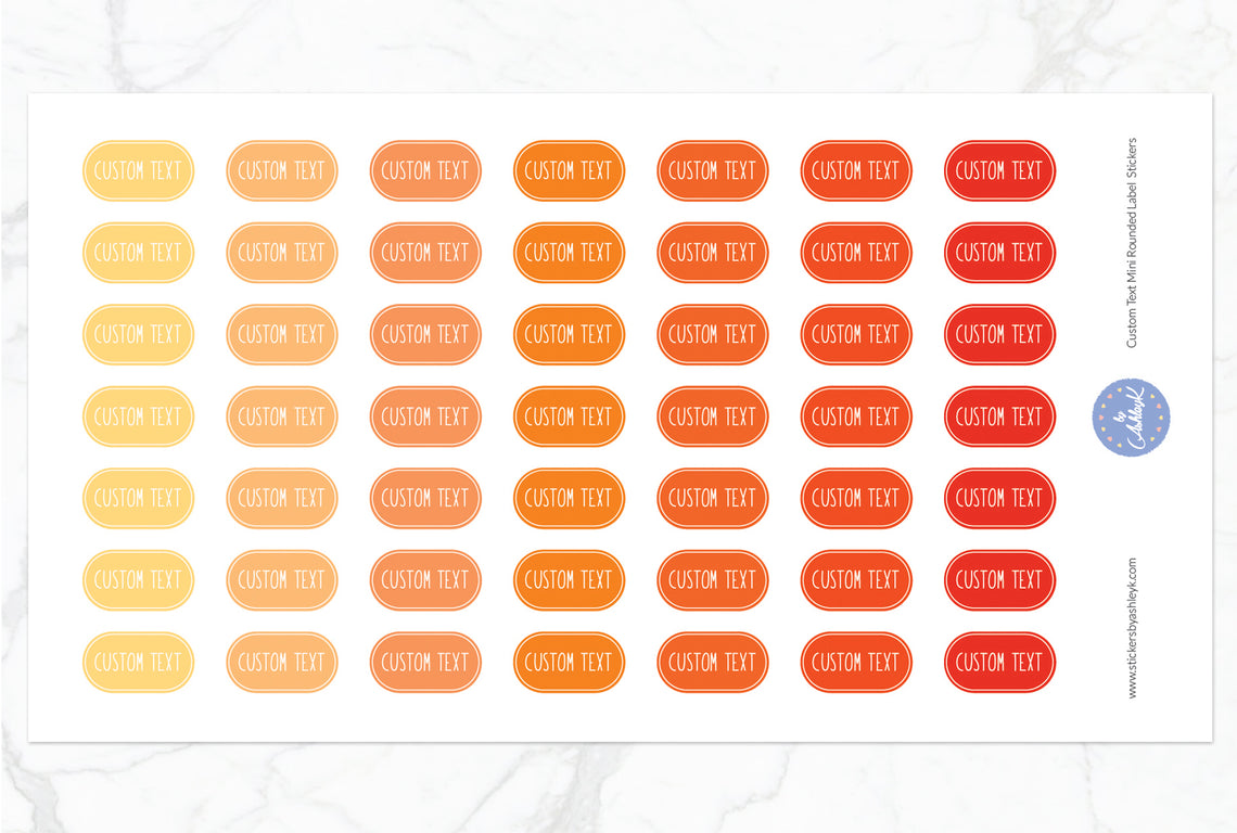 Custom Text Mini Rounded Label Planner Stickers - Orange