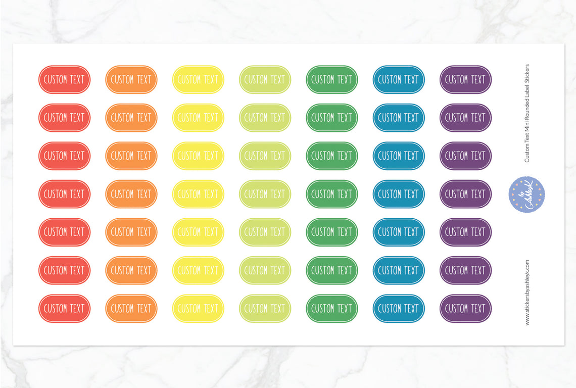 Custom Text Mini Rounded Label Planner Stickers - Pastel Rainbow