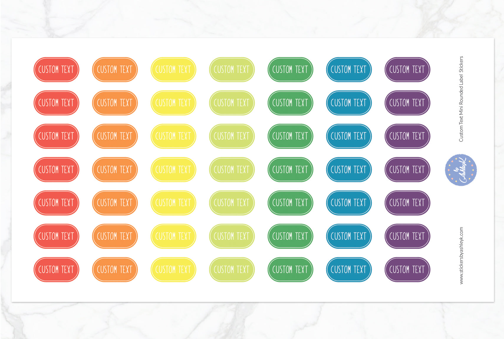 Custom Text Mini Rounded Label Planner Stickers - Pastel Rainbow