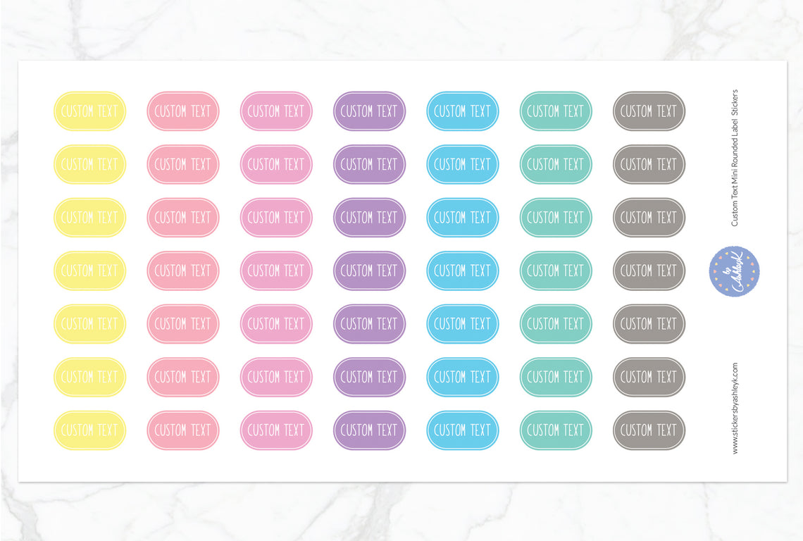 Custom Text Mini Rounded Label Planner Stickers - Pastel