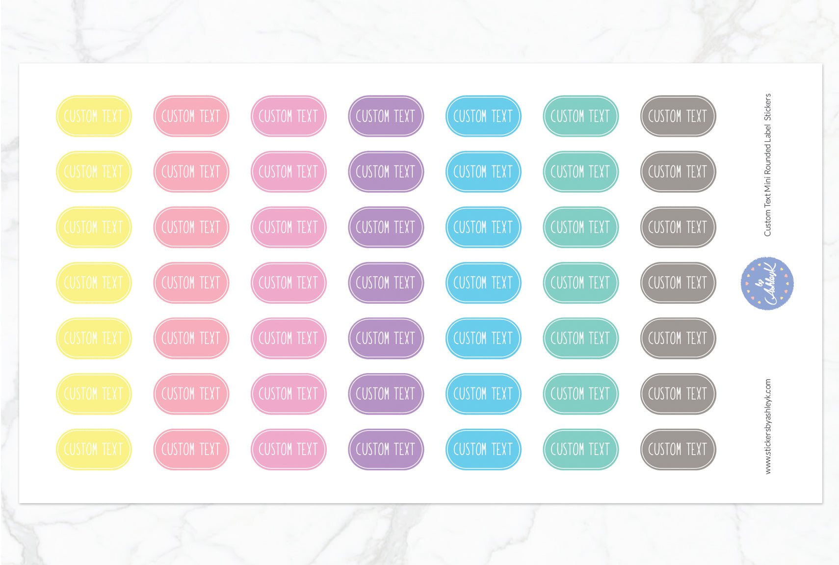 Custom Text Mini Rounded Label Planner Stickers - Pastel
