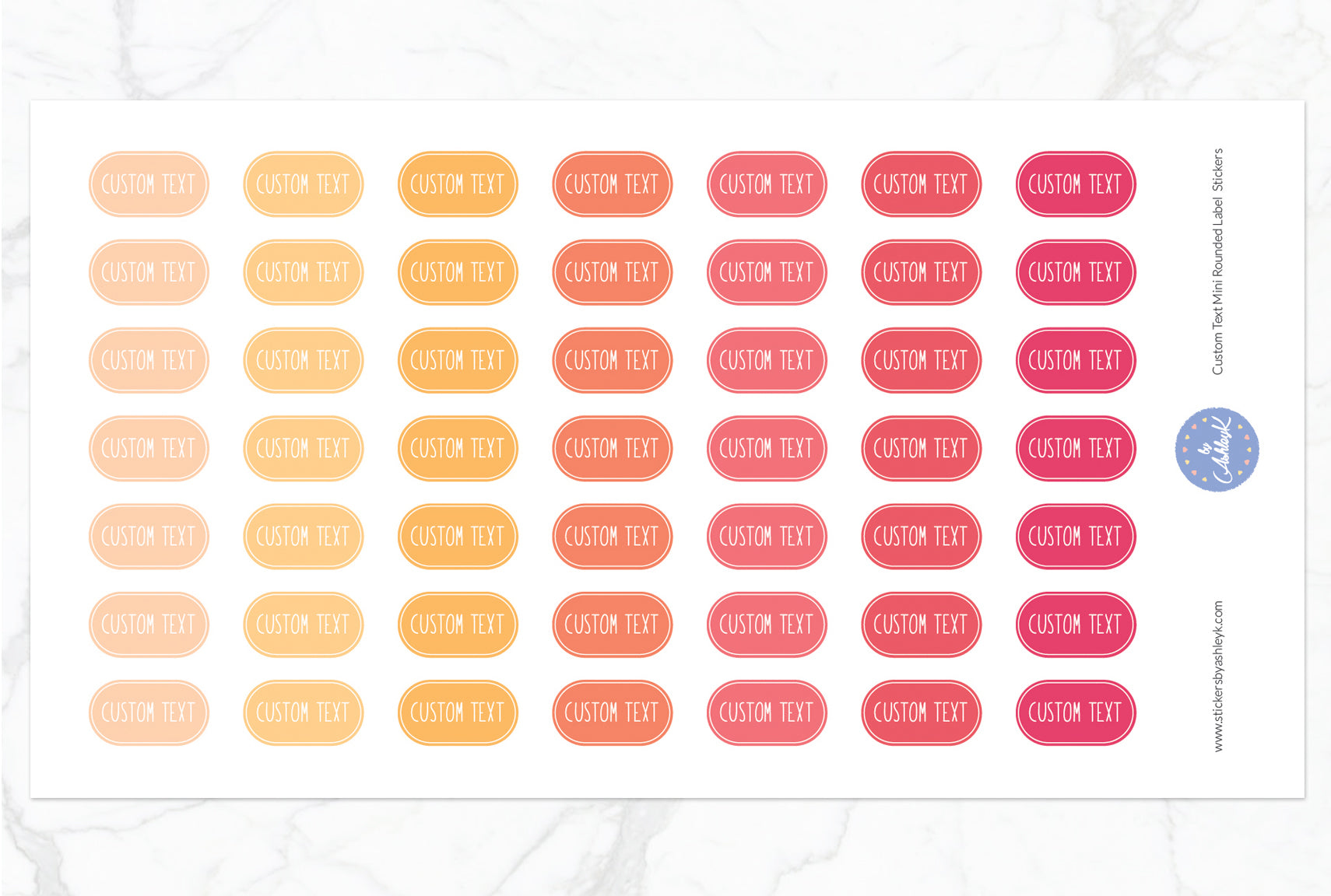Custom Text Mini Rounded Label Planner Stickers - Peach