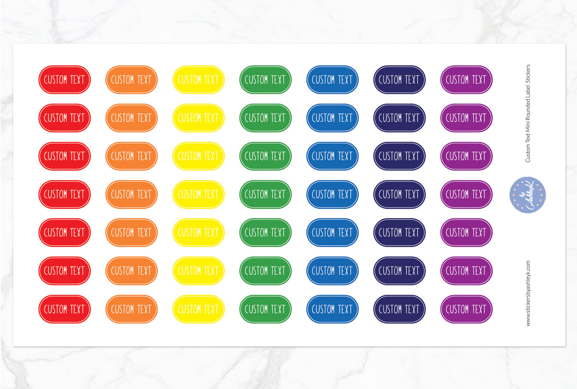 Custom Text Mini Rounded Label Planner Stickers - Rainbow