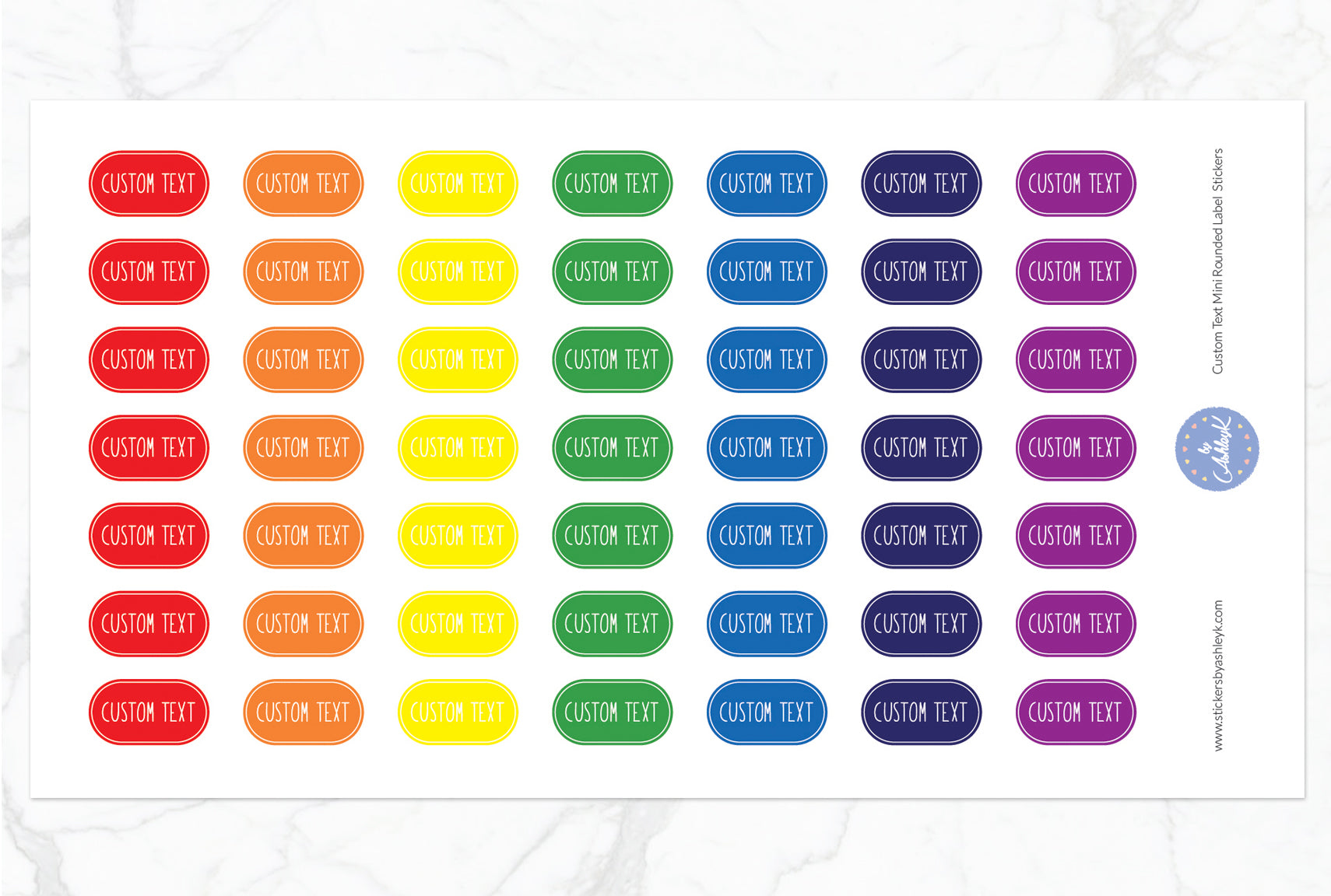 Custom Text Mini Rounded Label Planner Stickers - Rainbow