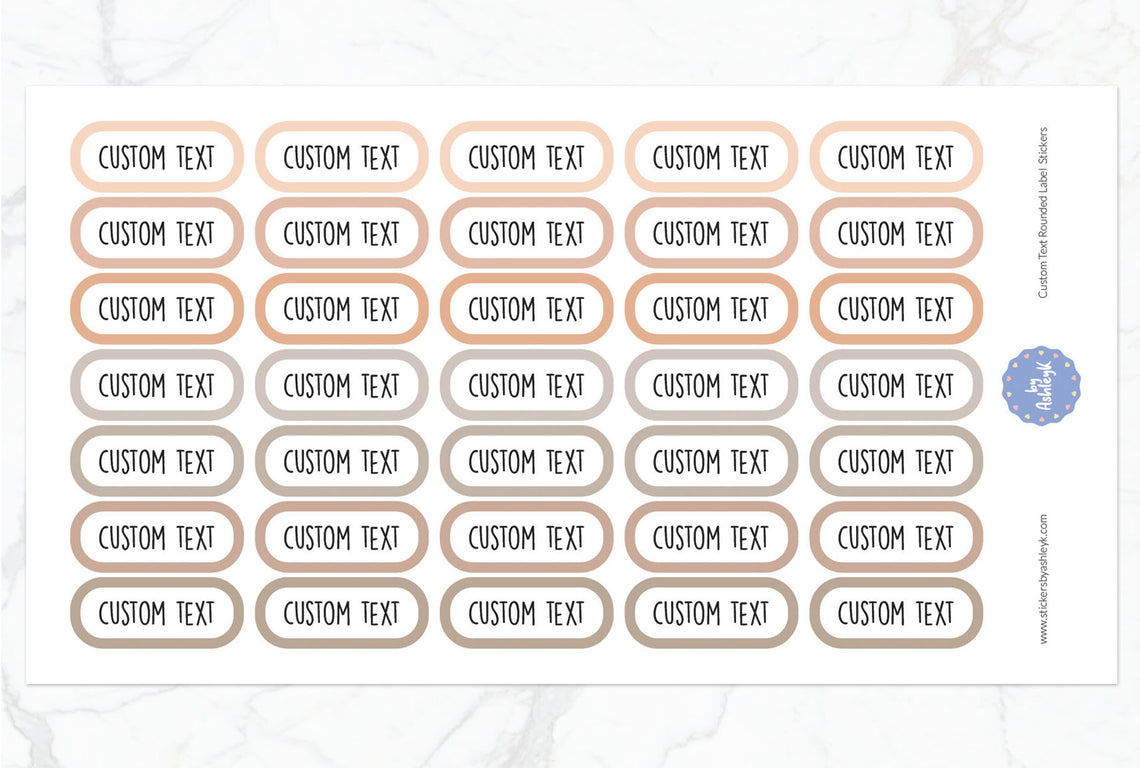 Custom Text Rounded Label Planner Stickers - Beige Neutral