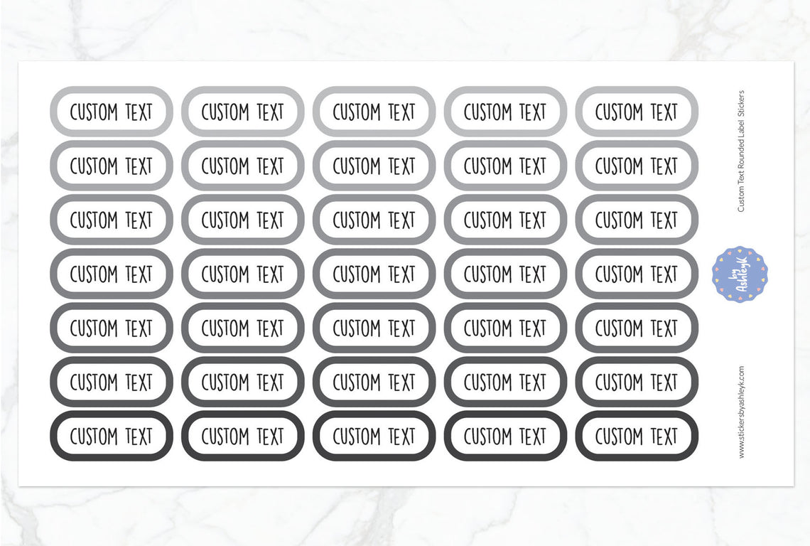 Custom Text Rounded Label Planner Stickers - Monochrome