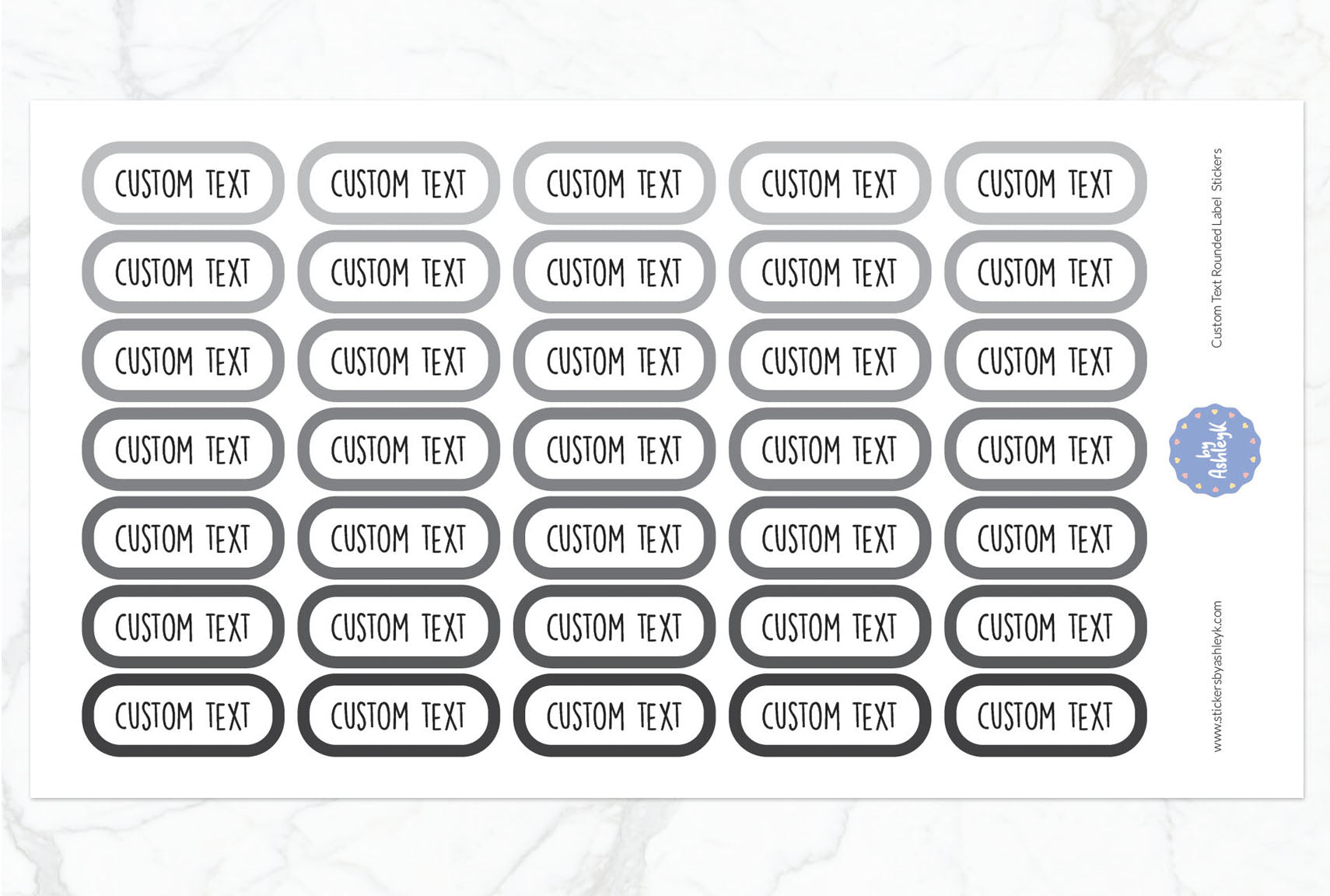 Custom Text Rounded Label Planner Stickers - Monochrome