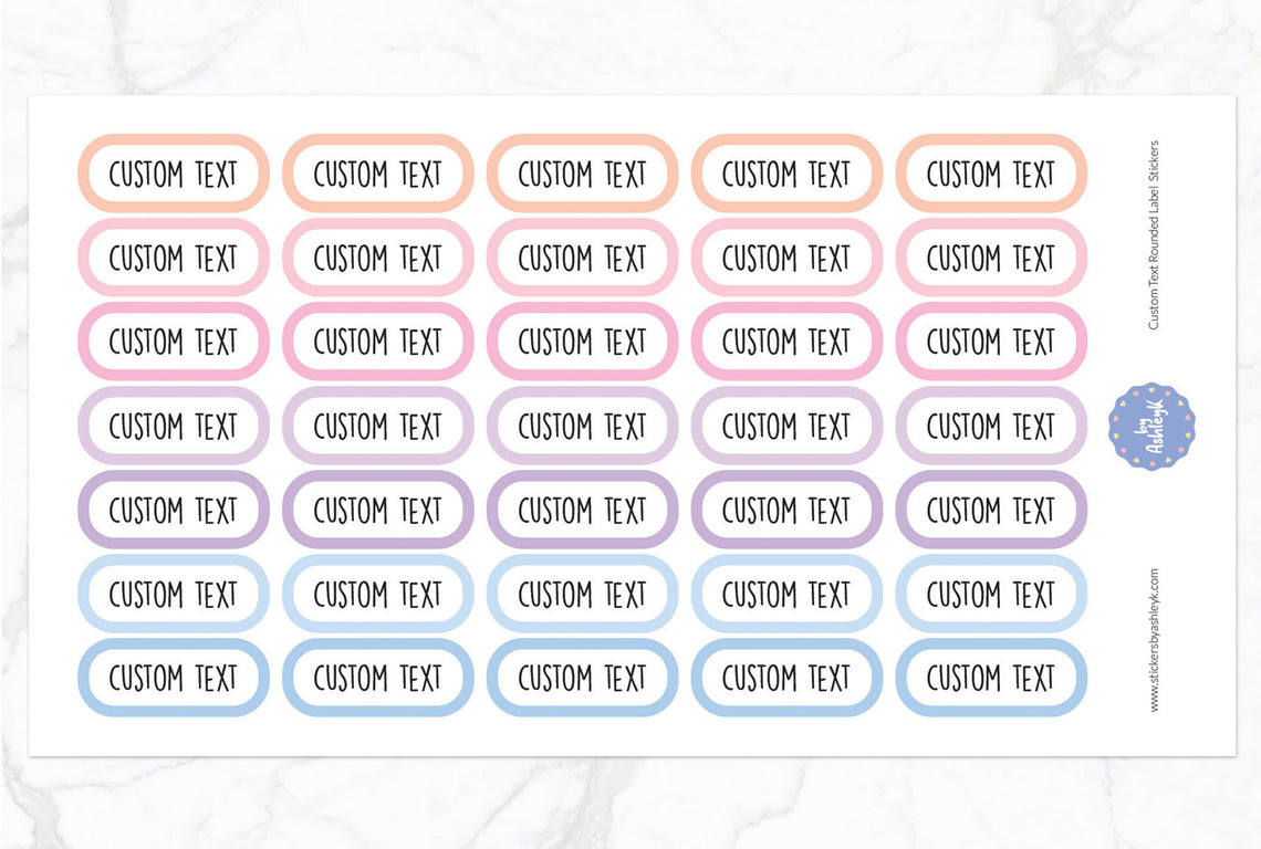 Custom Text Rounded Label Planner Stickers - Pastel Sunset