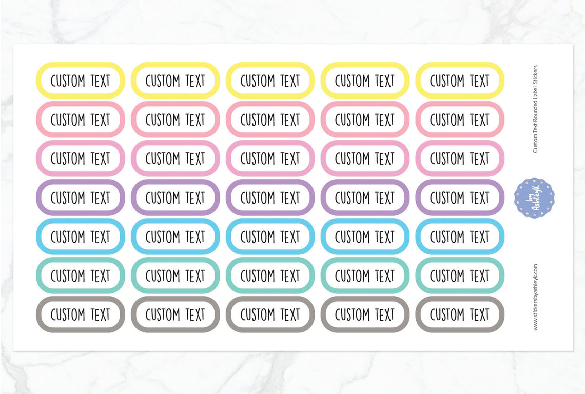 Custom Text Rounded Label Planner Stickers - Pastel