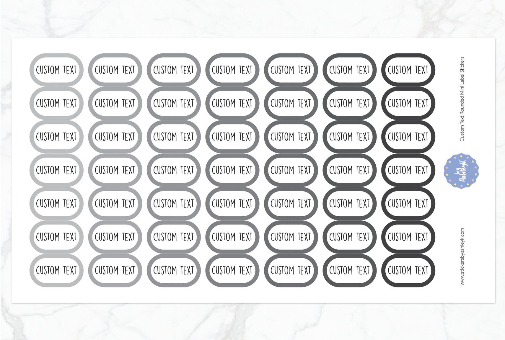Custom Text Rounded Mini Label Planner Stickers - Monochrome