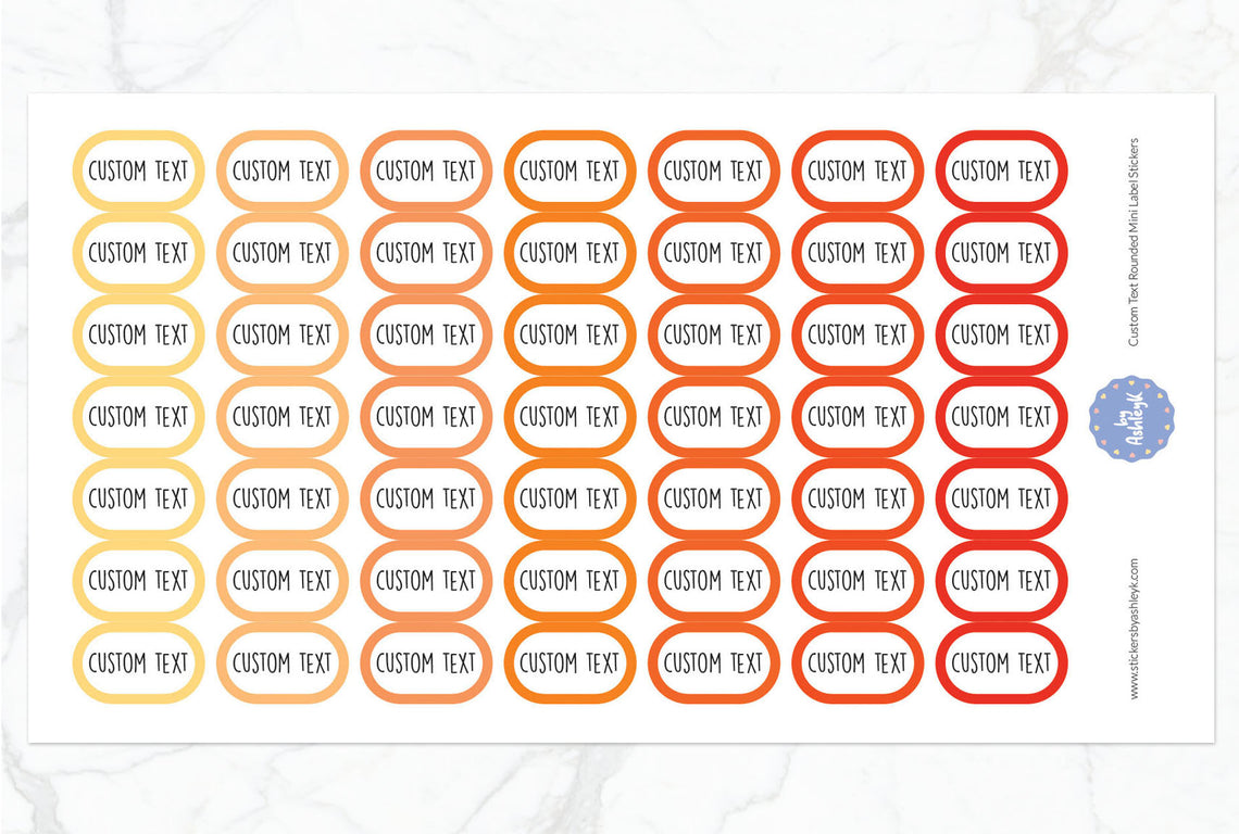 Custom Text Rounded Mini Label Planner Stickers - Orange