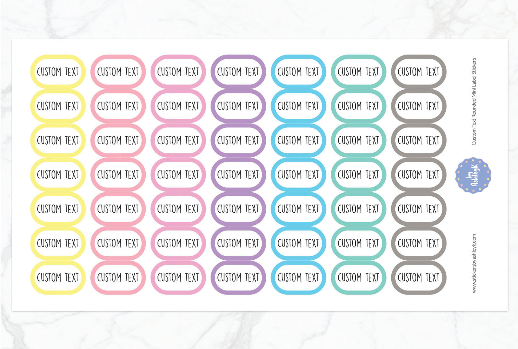Custom Text Rounded Mini Label Planner Stickers - Pastel