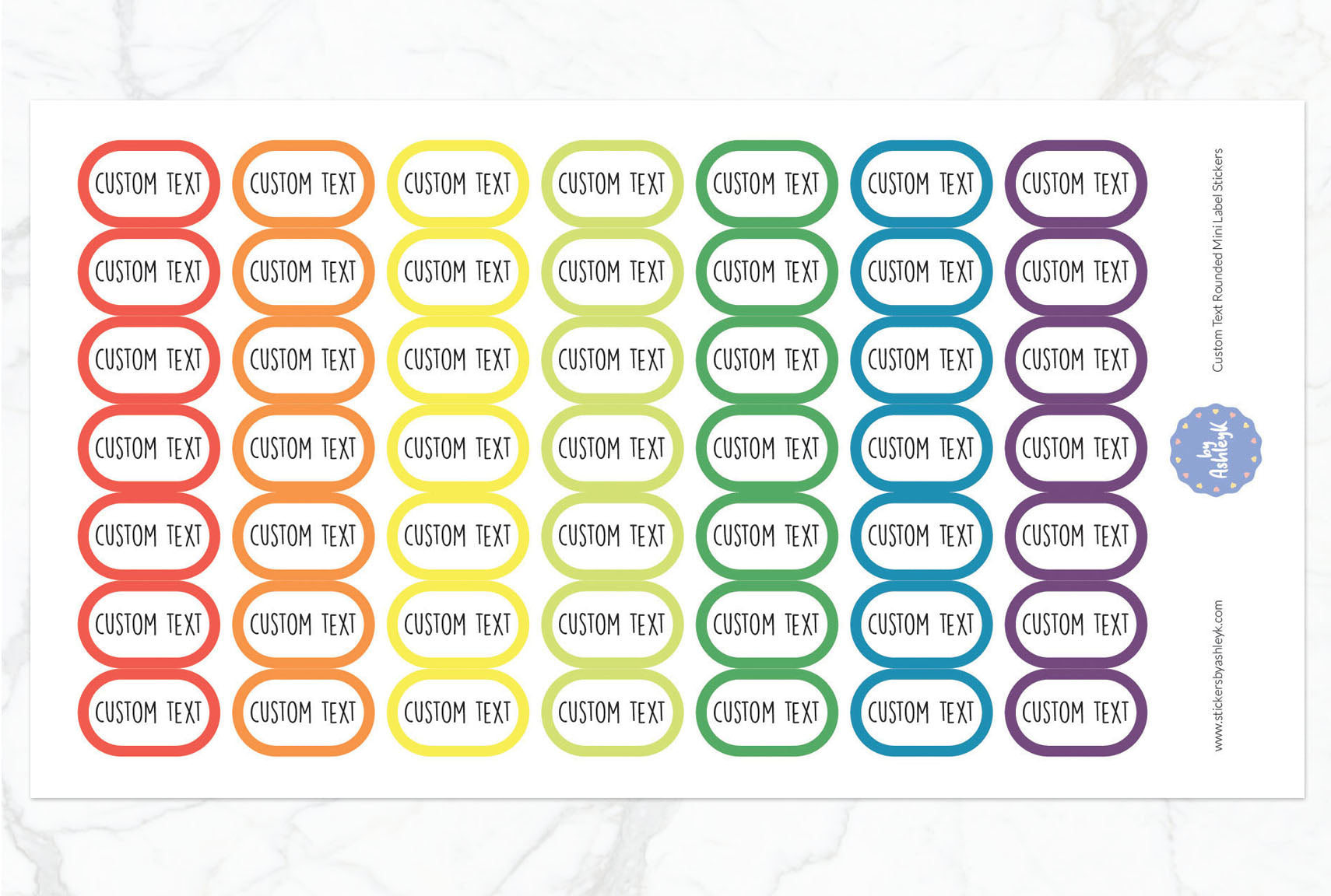 Custom Text Rounded Mini Label Planner Stickers - Pastel Rainbow