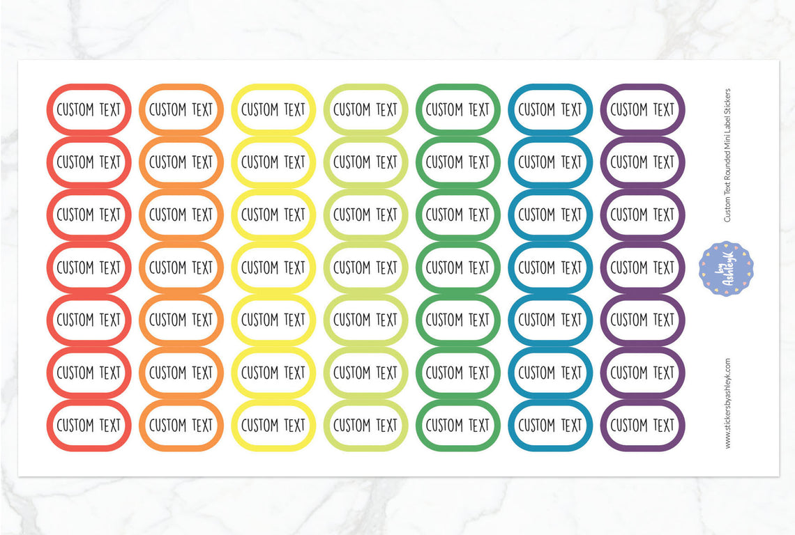 Custom Text Rounded Mini Label Planner Stickers - Pastel Rainbow