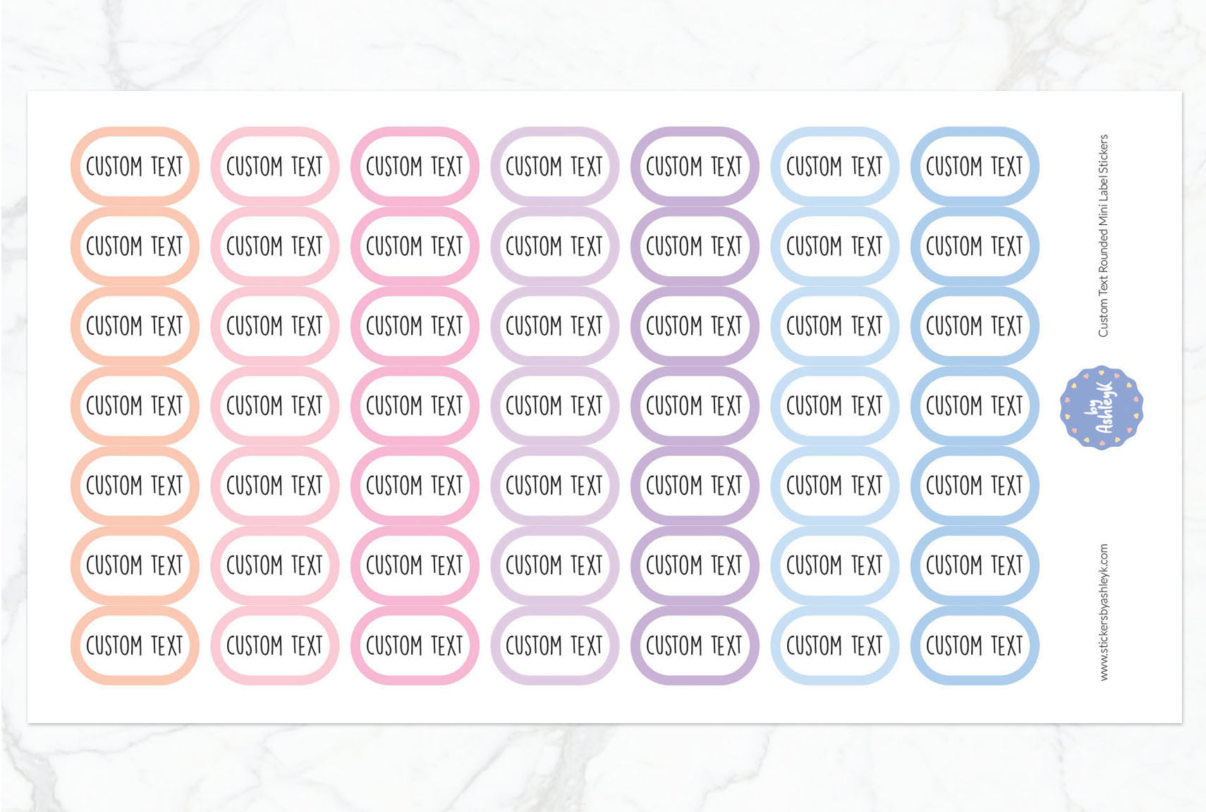 Custom Text Rounded Mini Label Planner Stickers - Pastel Sunset