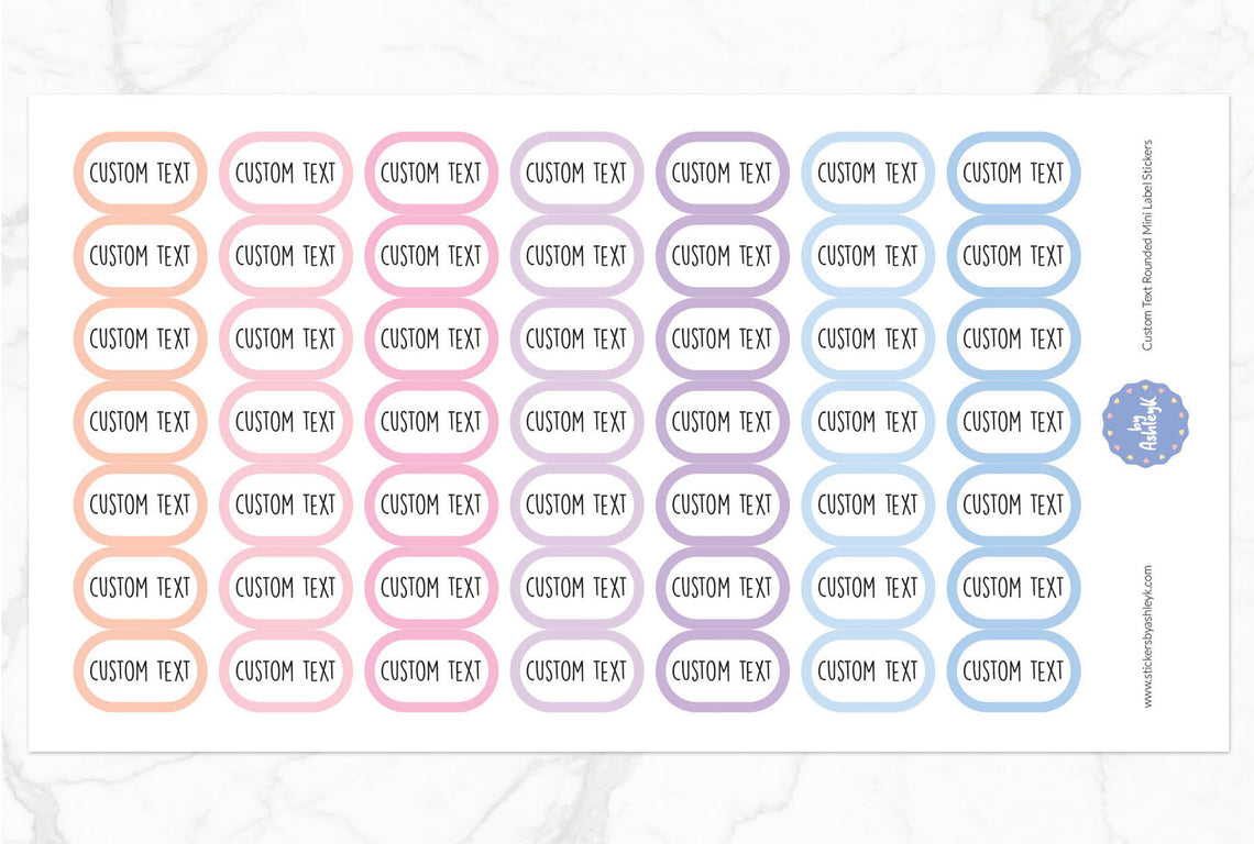 Custom Text Rounded Mini Label Planner Stickers - Pastel Sunset
