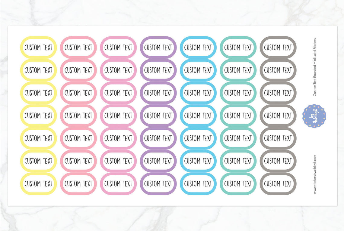 Custom Text Rounded Mini Label Planner Stickers - Pastel