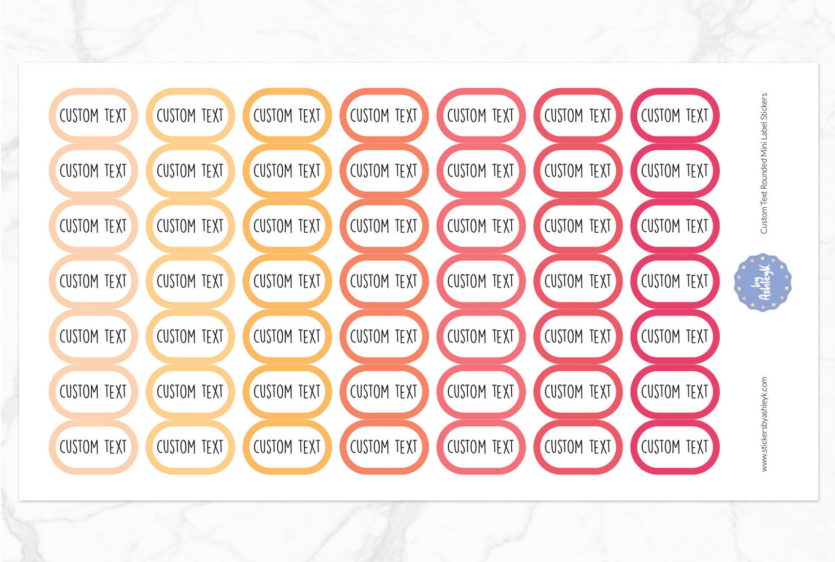 Custom Text Rounded Mini Label Planner Stickers - Peach