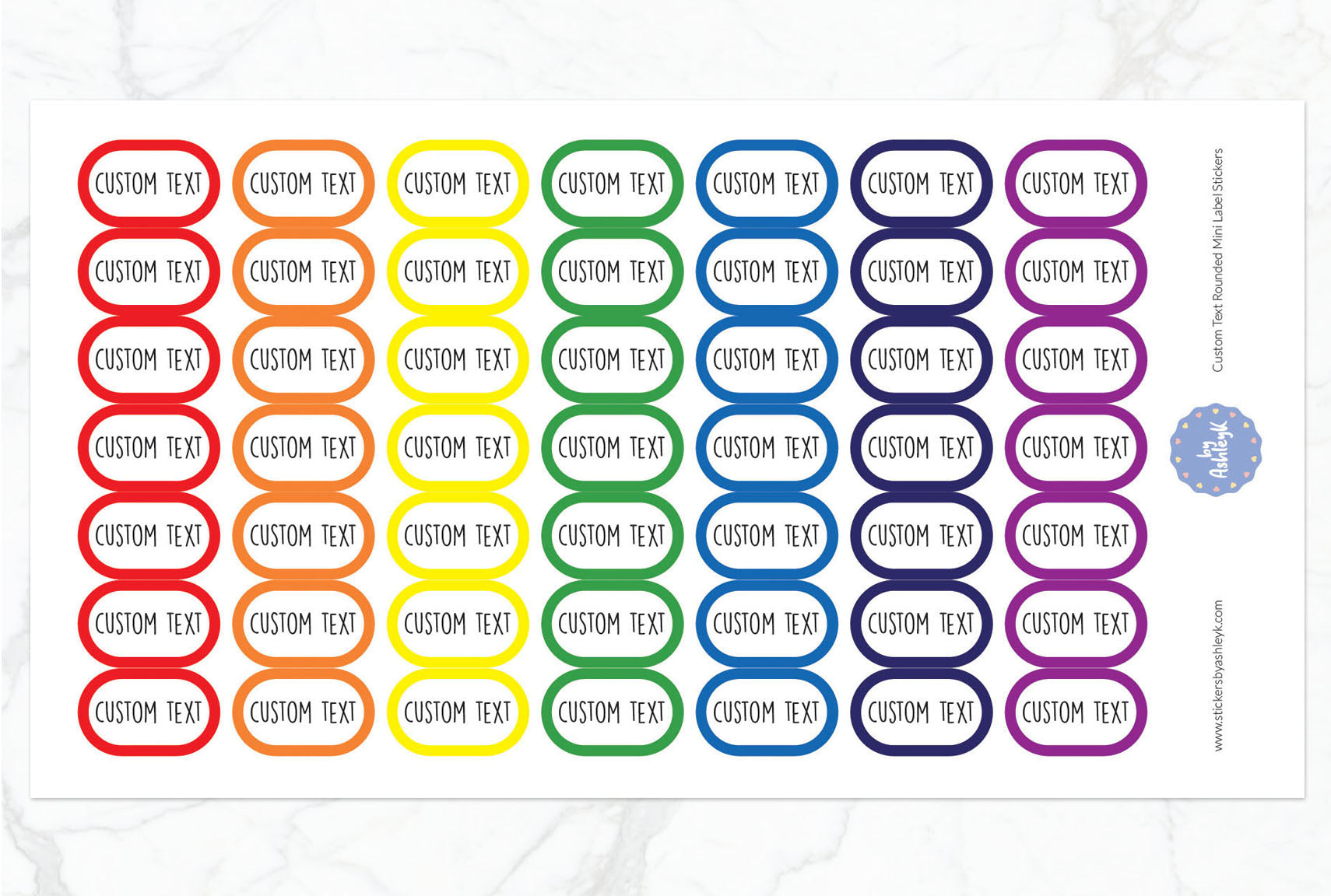 Custom Text Rounded Mini Label Planner Stickers - Rainbow