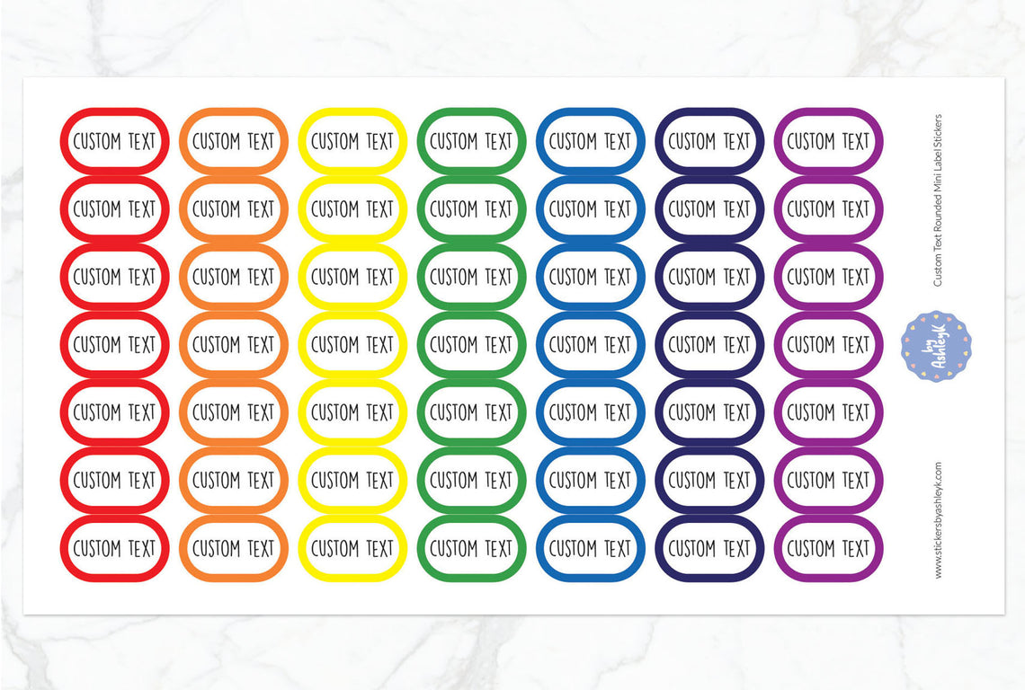 Custom Text Rounded Mini Label Planner Stickers - Rainbow