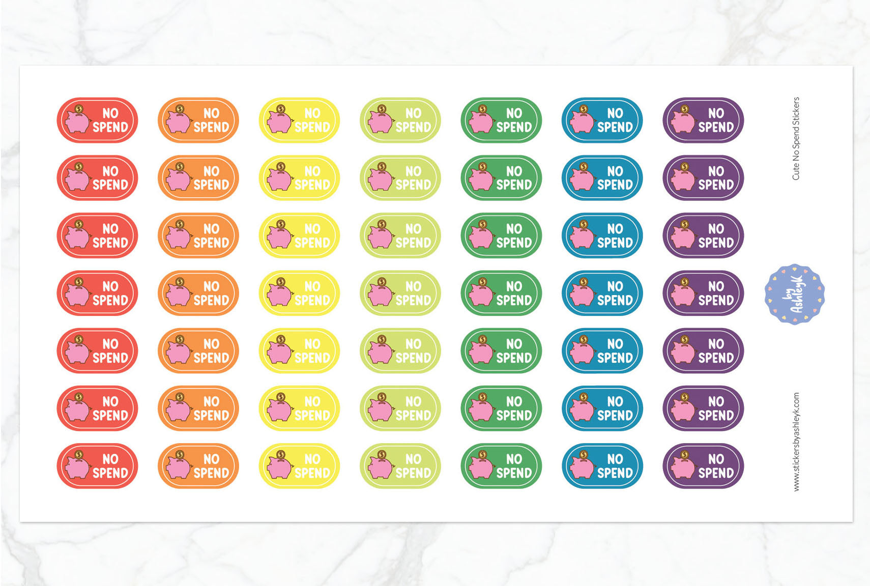 Cute No Spend Planner Stickers - Pastel Rainbow