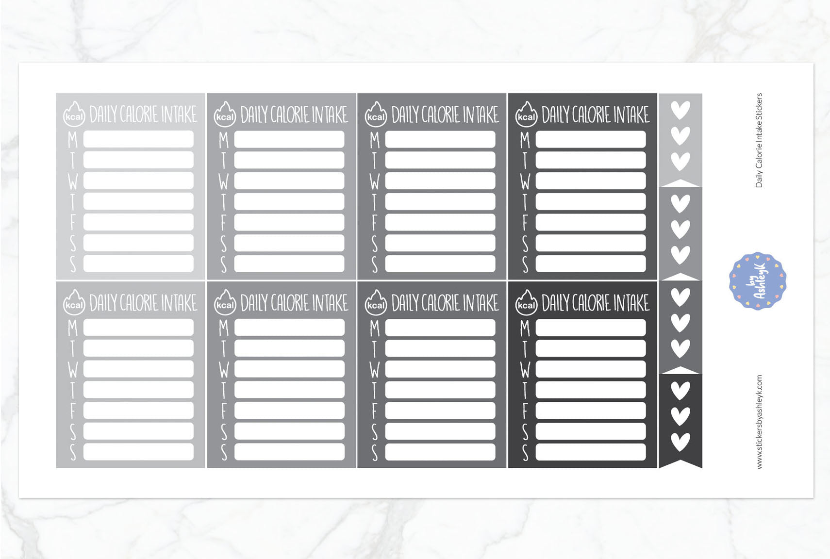 Daily Calorie Intake Planner Stickers - Monochrome