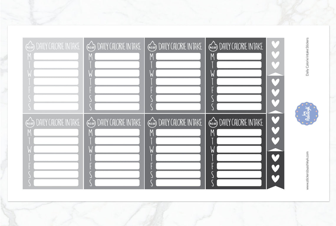 Daily Calorie Intake Planner Stickers - Monochrome