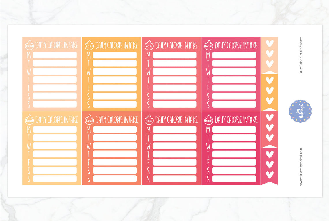 Daily Calorie Intake Planner Stickers - Peach