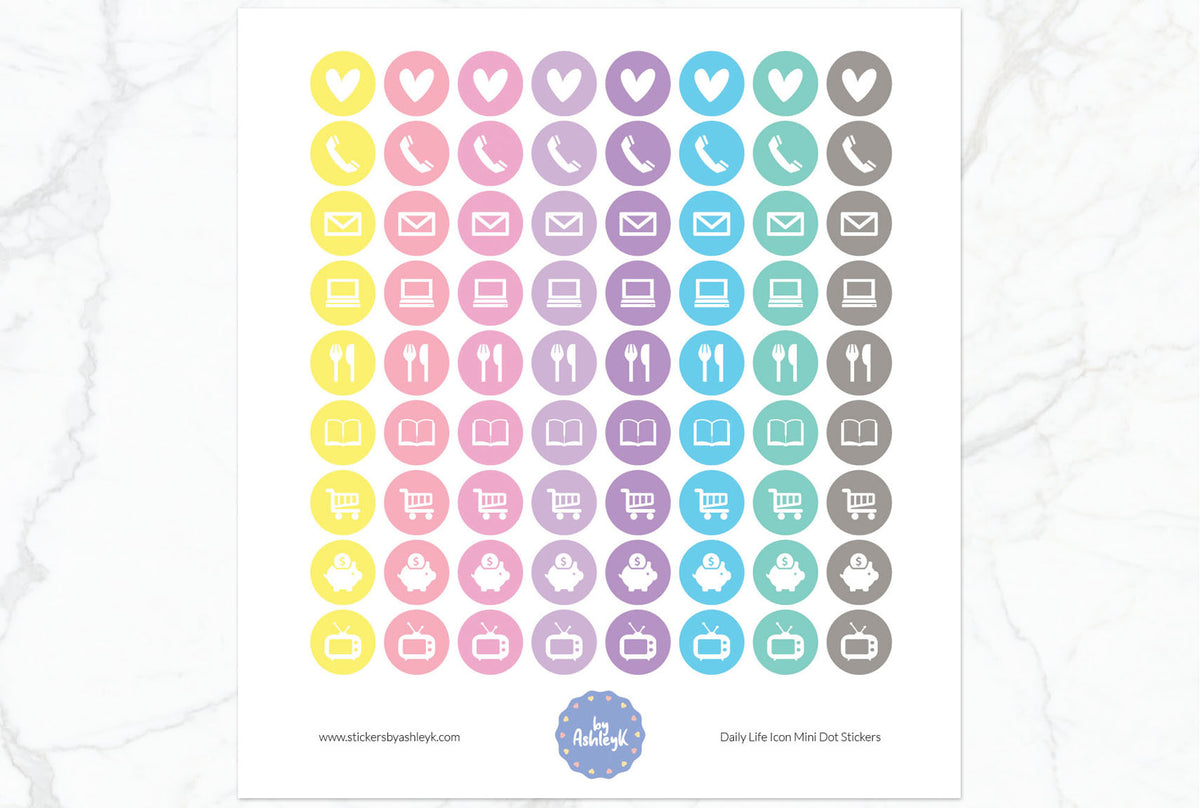 Daily Life Icon Mini Dot Planner Stickers – Stickers by AshleyK
