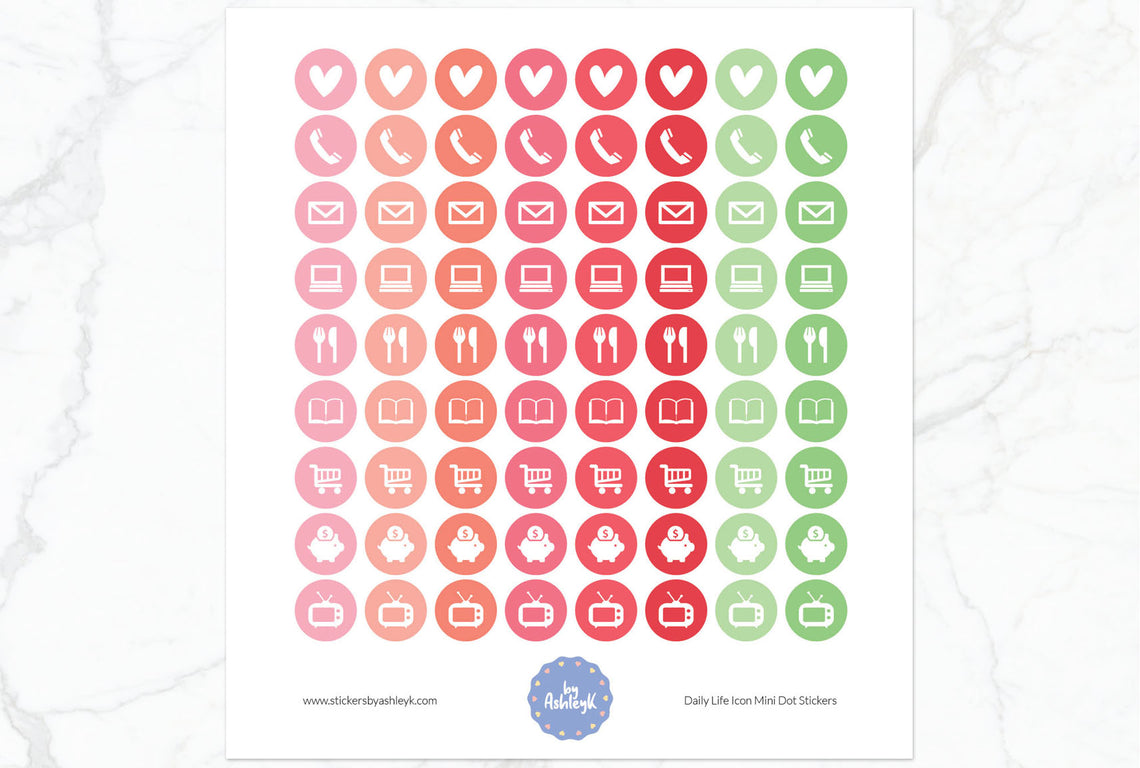 Daily Life Icon Mini Dot Planner Stickers - Strawberry