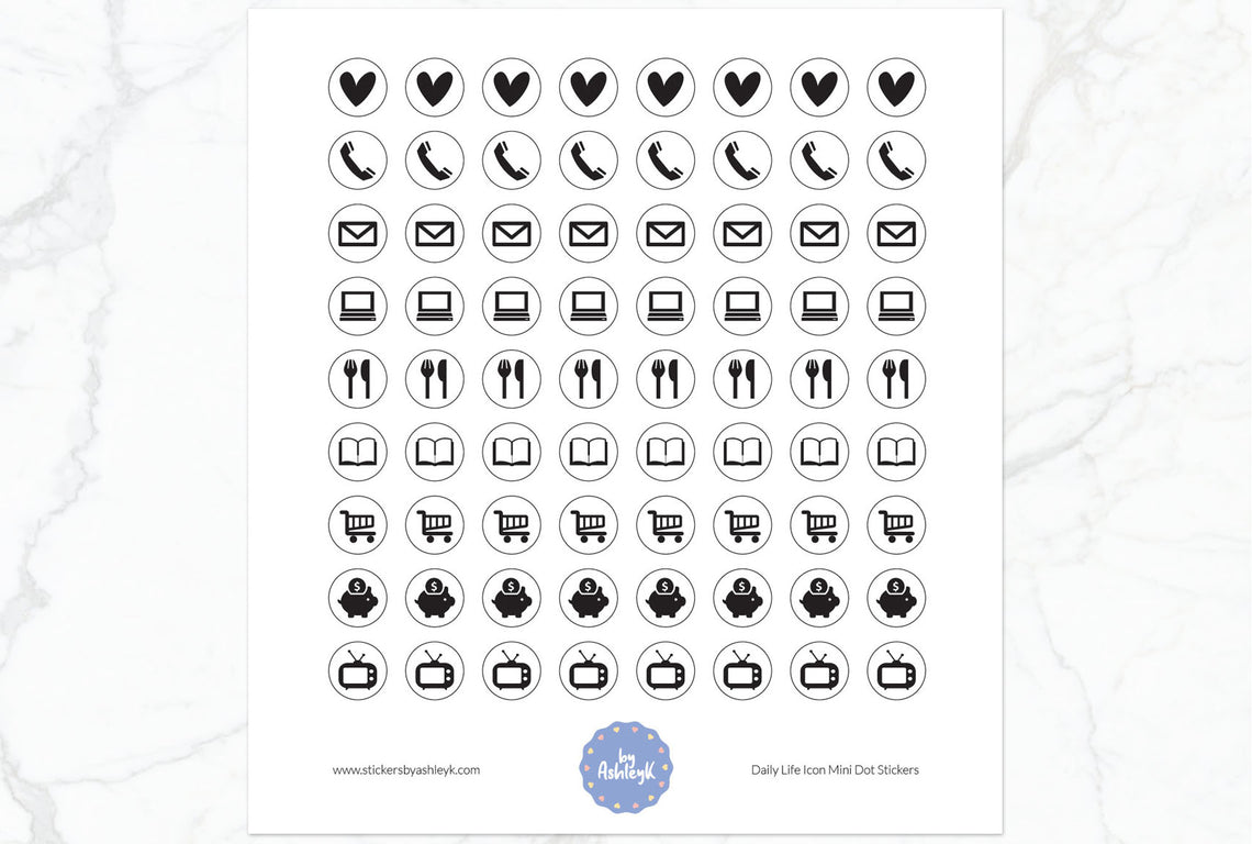 Daily Life Icon Mini Dot Planner Stickers - White