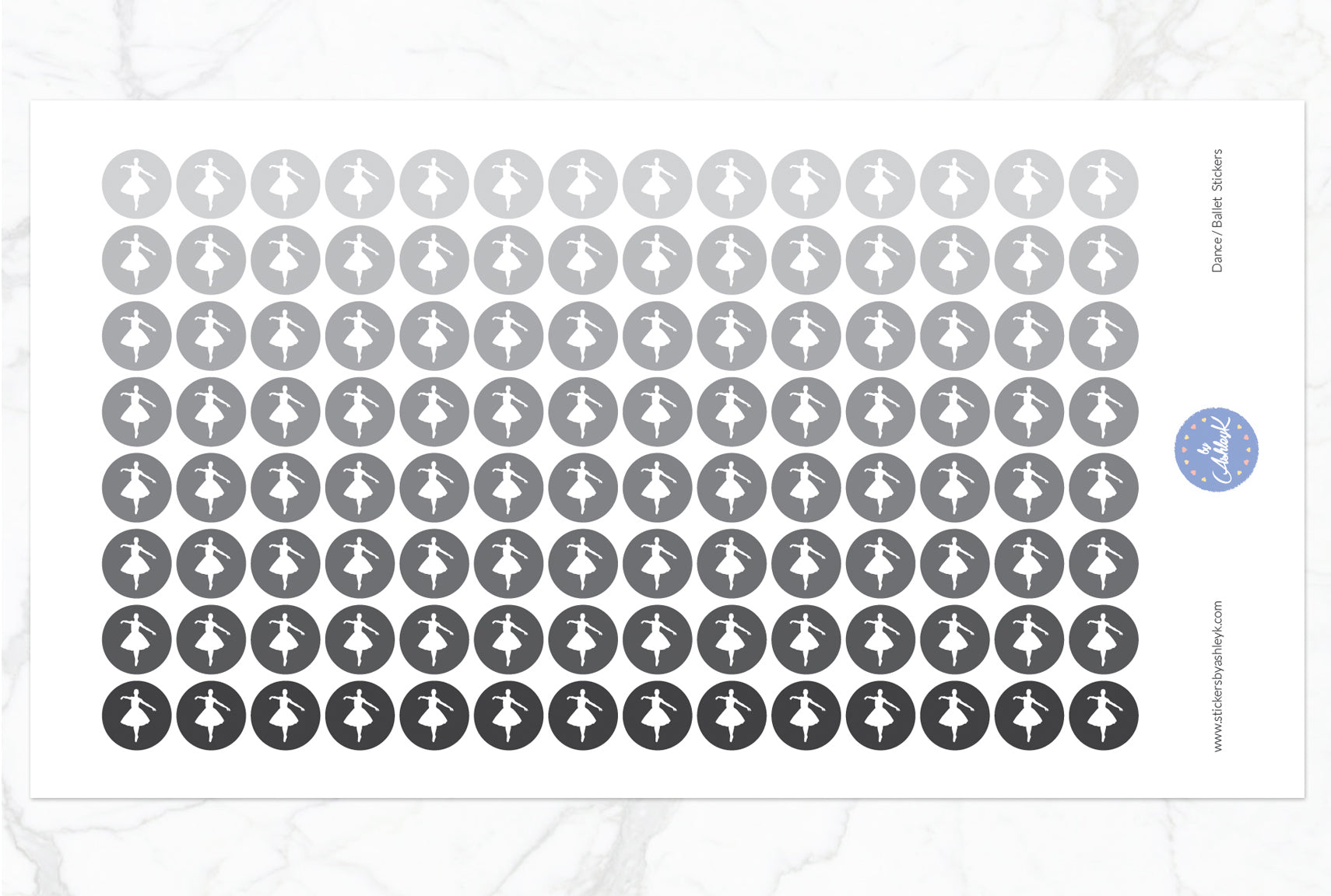 Dance Ballet Icon Round Stickers - Monochrome