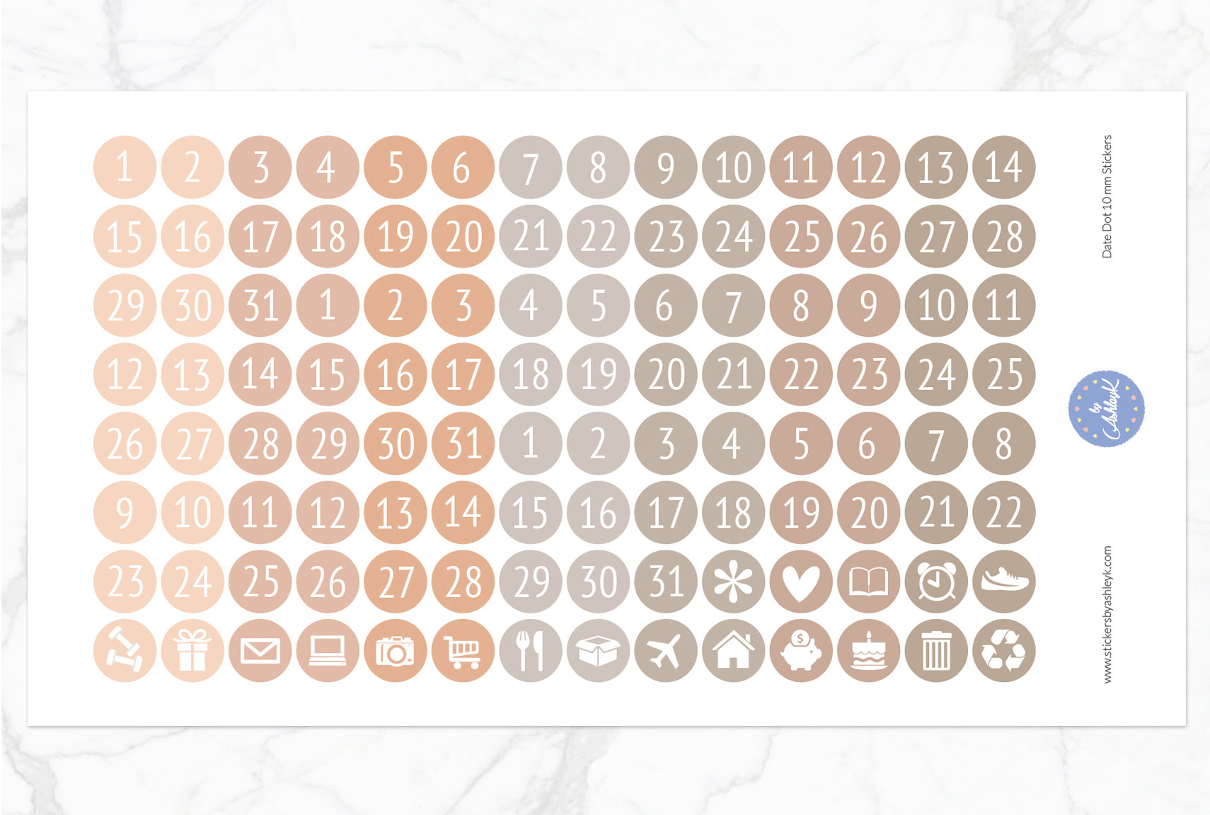 Date Dot 10 mm Stickers - Beige Neutral