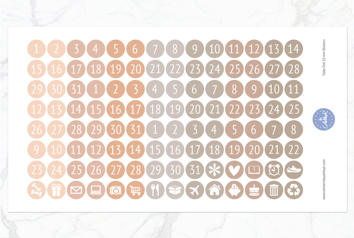 Date Dot 10 mm Stickers - Beige Neutral