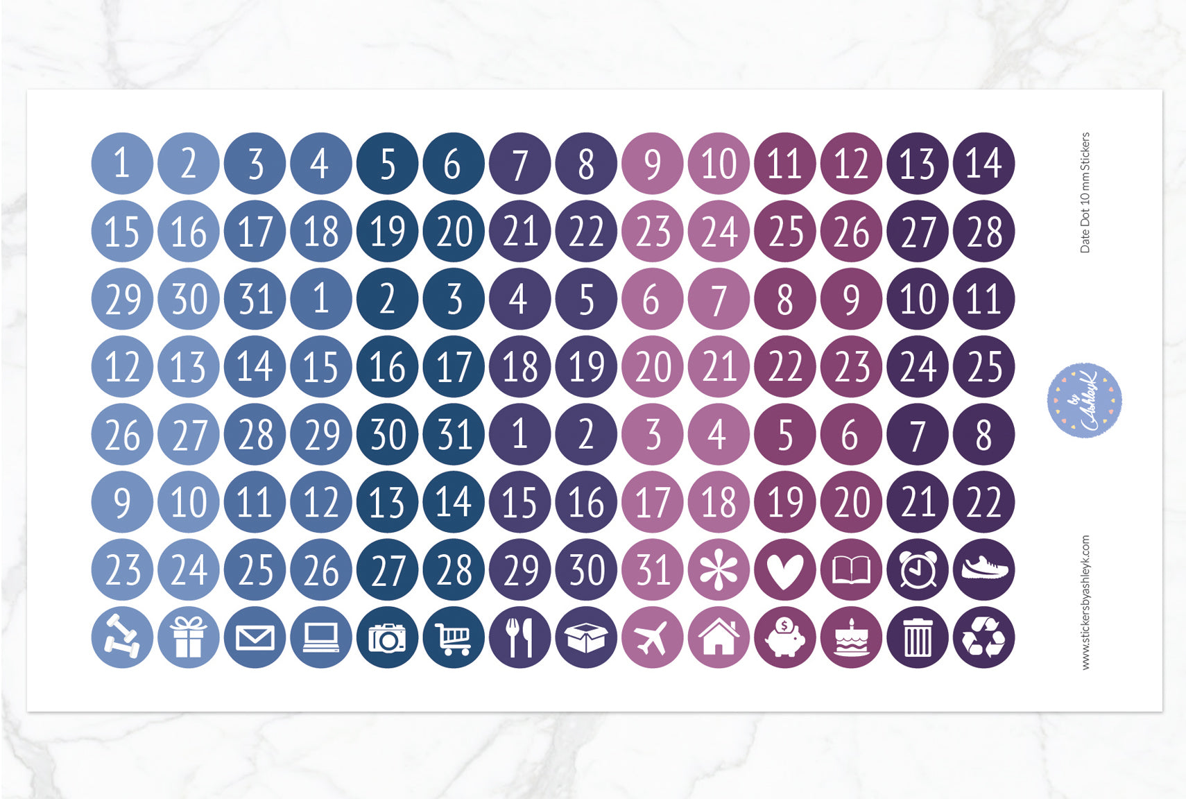 Date Dot 10 mm Stickers - Blueberry
