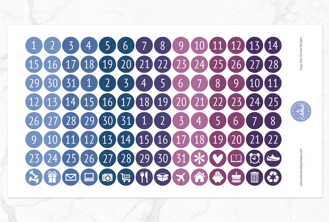 Date Dot 10 mm Stickers - Blueberry